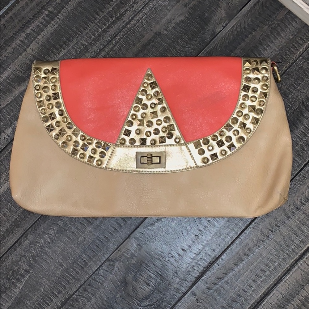 Arden B Salmon and Tan Clutch Purse